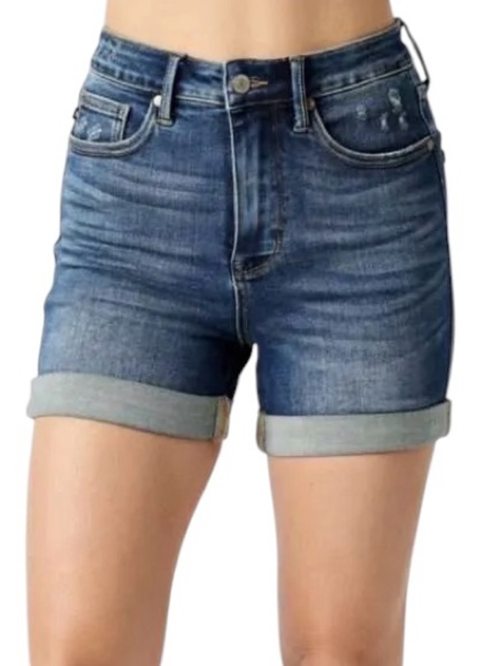 Judy Blue Tummy Control High Rise Stretch Denim Shorts Distressed 1XL